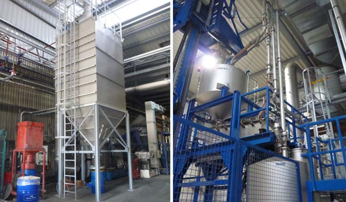 Dedusting unit for the processing of bulk material catalysts
